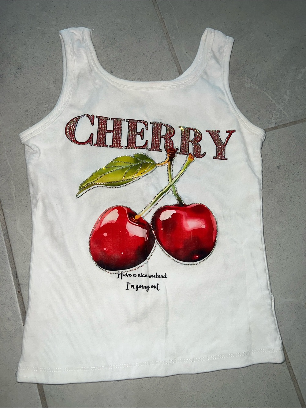 White Cherry Graphic Tank Top